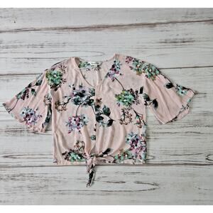 Davi & Dani Pink Floral Tie Front Boho Blouse sz Large New
